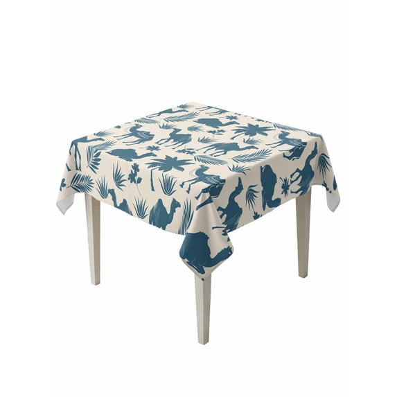 Tropical Plants Table Cloth, Waterproof Tablecloth for Square Tables, Summer Farmhouse Vintage Blue Camels Reusable Washable Fabric Table Cover for Restaurant Kitchen Dining Tables 60"x60"