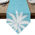 thumbnail image 1 of Tropical Plants Table Runner Linen Burlap Table Runner 72 Inches Long Summer Coastal Palm Tree Leaves Vintage Blue Dresser Scarves for Kitchen Island Coffee Dining Room Party Holiday Decor 13"x72", 1 of 8