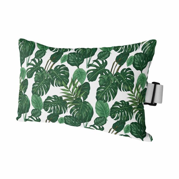 Tropical Plants Turtle Backwood Outdoor Pillow for Chaise Lounge Chair,Watercolor Green Leaves Waterproof Headrest Lumbar Pillows with Insert&Elastic Strap for Patio Pool Garden Chairs Decor,1 Pack