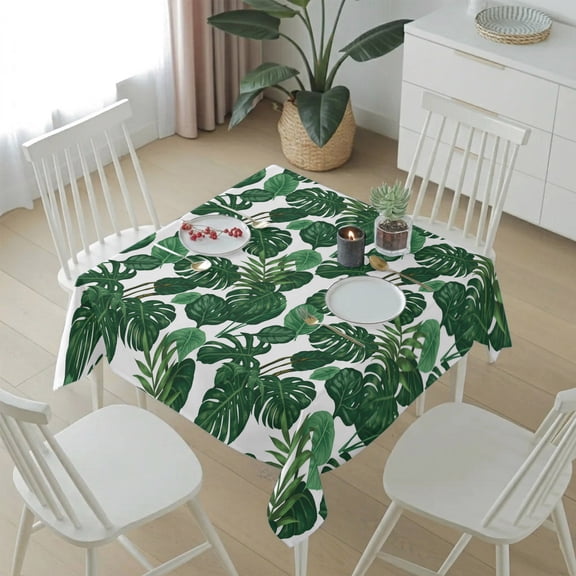 Tropical Plants Turtle Backwood Table Cloth 54x54in, Waterproof Square Tablecloth Wipeable Tablecloths Watercolor Green Leaves Table Covers for Dining Tables Party Indoor Outdoor