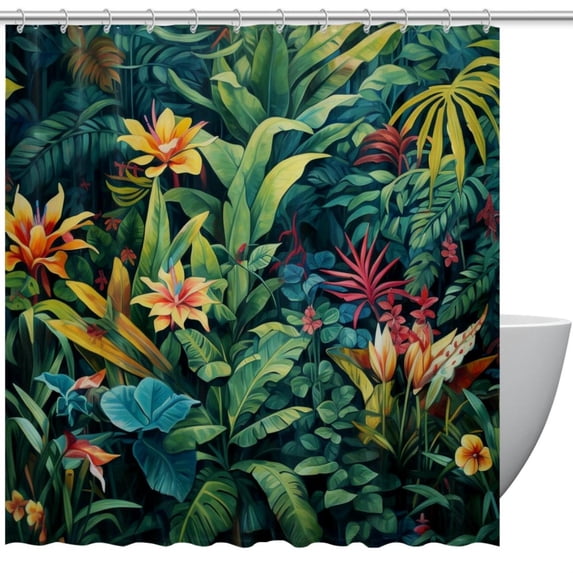 Tropical Plants Waterproof Shower Curtain Set with Hook, Printed Bathroom Decoration - Shower Curtain Set