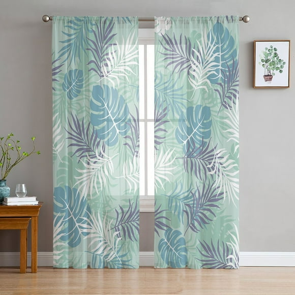 Tropical Plants a Palm Leaves Sheer Curtains Living Room Printed Tulle Window Curtain Luxury Home Balcony r Drapes