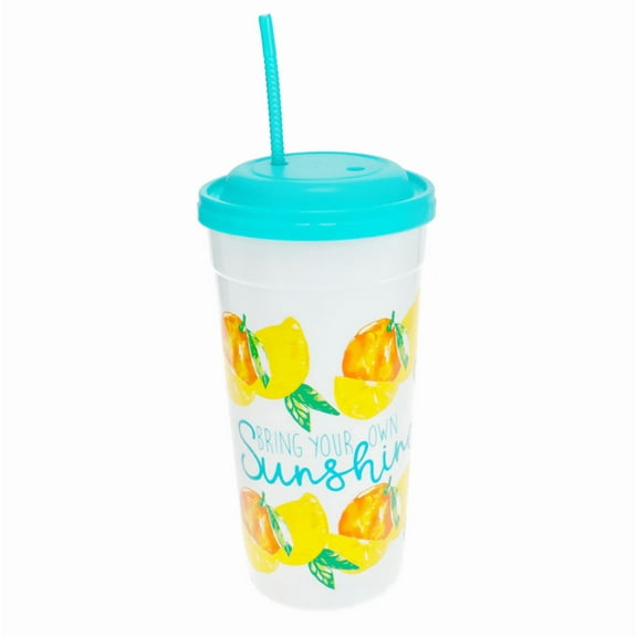 Tropical Plastic Tumbler with Straw