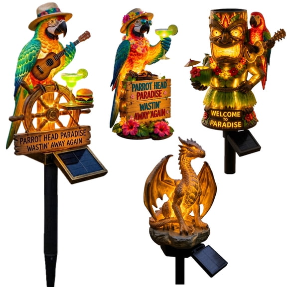 Tropical Polynesian Statue Solar Garden Lights, Resin Outdoor Solar Light Ornament for Hawaiian Beach Party Tiki Bar Decor, Solar Lamp Stake Light for Patio Porch Lawn Decorations
