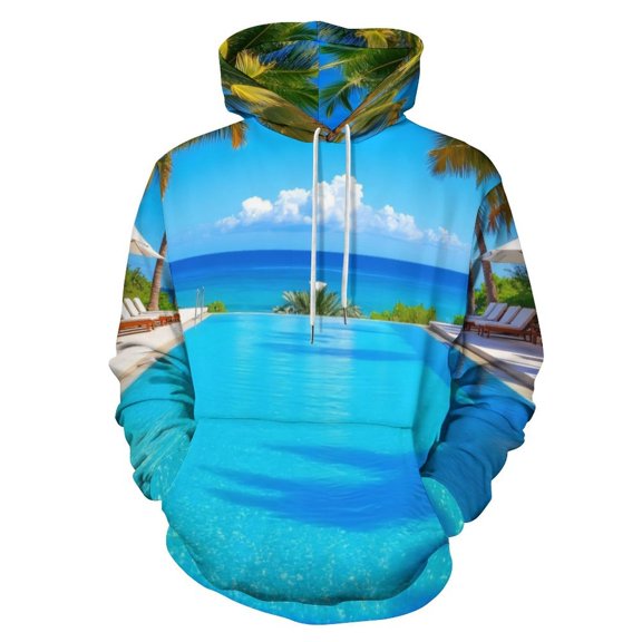 Tropical Pool Paradise Men's Women Vintage 3D Hooded Sweatshirt - All-Season Loose Fit Streetwear