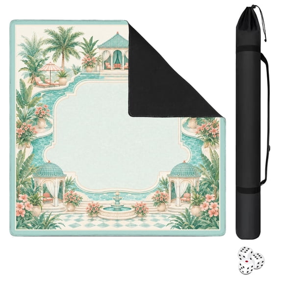Tropical Pool Villa Floral Mahjong Mat 31.5x31.5 Inch | Non-Slip And Noise Reduction Mah Jong Table Mat Cover with Carrying Bag For Mahjong Lovers, Poker, Board Games And Dominoes