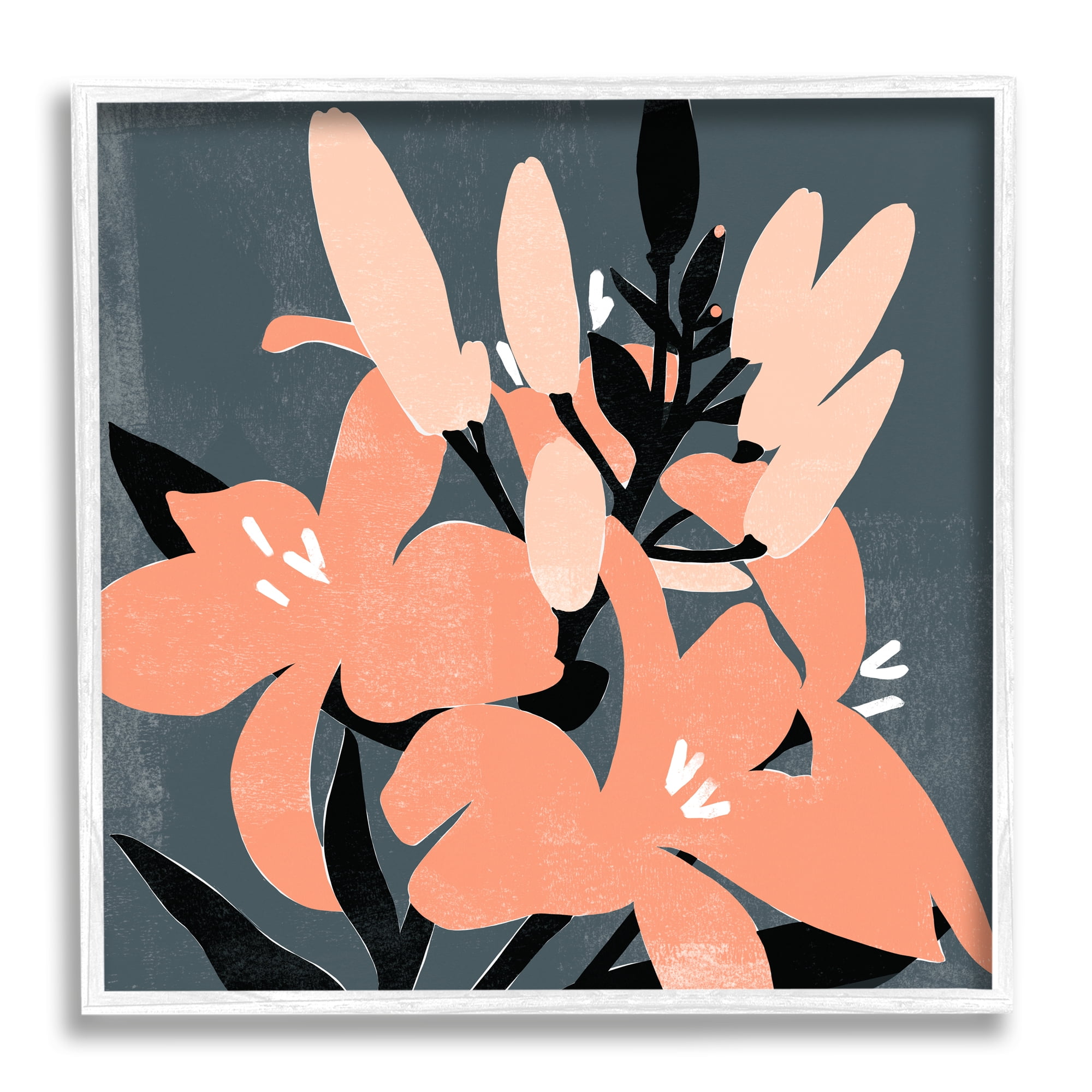 Tropical Pop Pink Lilies Dark Neutral Floral Branches Botanical & Floral Framed Art Print Wall Art, 17x17