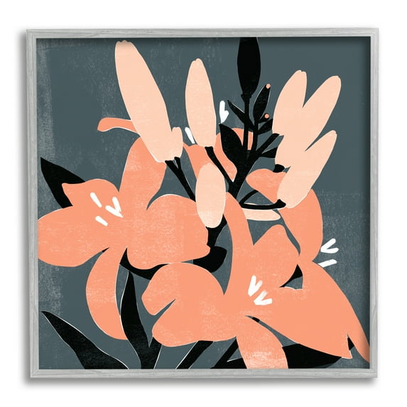 Tropical Pop Pink Lilies Dark Neutral Floral Branches Botanical & Floral Framed Art Print Wall Art, 17x17