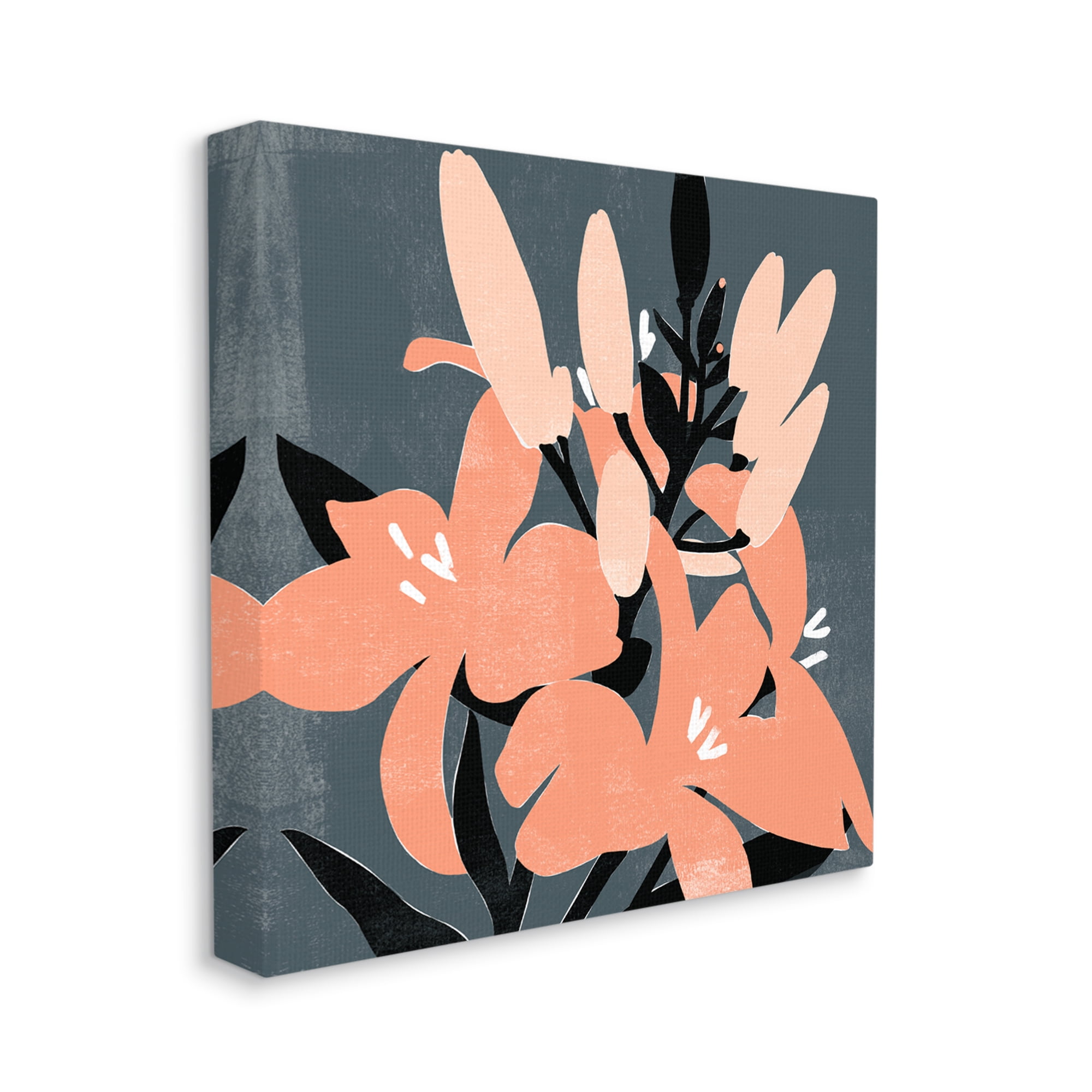 Tropical Pop Pink Lilies Dark Neutral Floral Branches Botanical & Floral Gallery-Wrapped Canvas Print Wall Art, 17x17