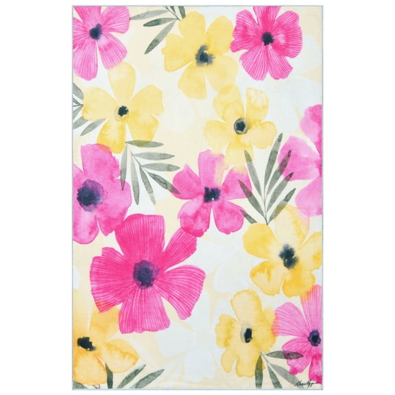 Tropical Posies, 5'x8' Hand Washable Flowers Art Area Rug