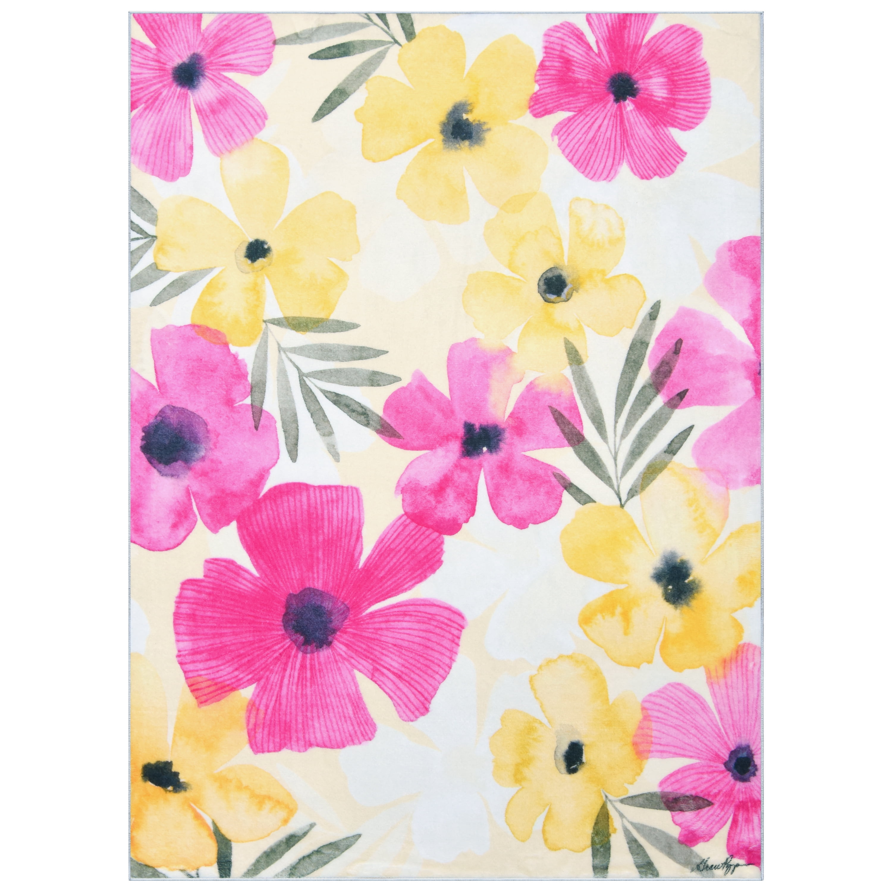 Tropical Posies, 8'x10' Hand Washable Flowers Art Area Rug