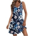 thumbnail image 1 of Tropical Print Dress for Women Sleeveless V Neck Summer Mini Dress Casual Vacation Beach Sundress, 1 of 6
