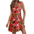 thumbnail image 1 of Tropical Print Dress for Women Sleeveless V Neck Summer Mini Dress Casual Vacation Beach Sundress, 1 of 6