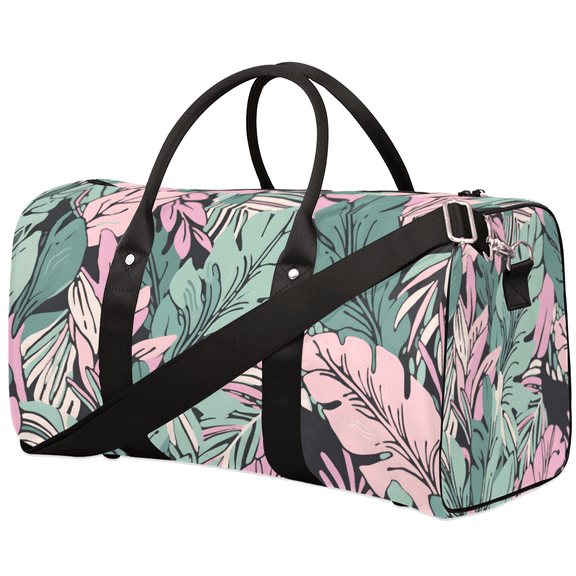 Tropical Print Duffle Bag, 17.4 Inch Vacation Weekender Bag, Water Resistant Carry-On Tote with Removable Strap for Beach & Resort