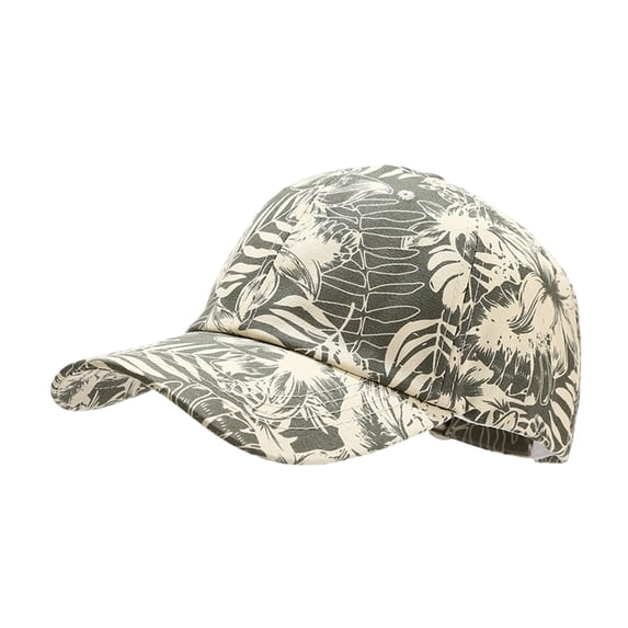 Tropical Print Leaves Curved Brim Baseball Cap Slenderizing Breathable Outdoor Sun Protection Army Green