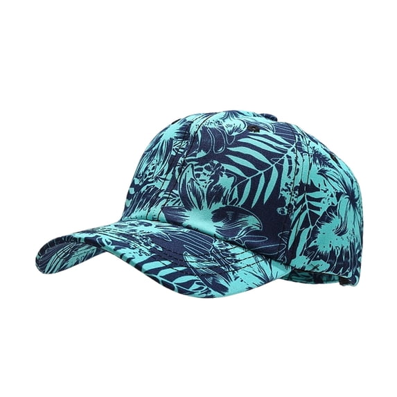 Tropical Print Leaves Curved Brim Baseball Cap Slenderizing Breathable Outdoor Sun Protection Blue