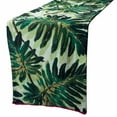 thumbnail image 1 of Tropical Printed Cotton Table Runner with Bead Embroidery and Lace Green Printed Cotton 14 x 108 inch extra long, Wedding Decor Table Linen Modern Table Runner - Tropically, 1 of 10