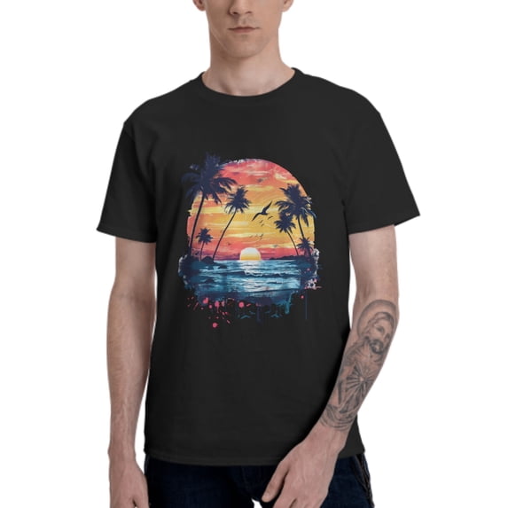 Tropical Printed T-Shirt for Men Cotton 100% Summer Tops Women Fashion Casual Short Sleeves Round Collar Short-Sleeve Couple Top Tees