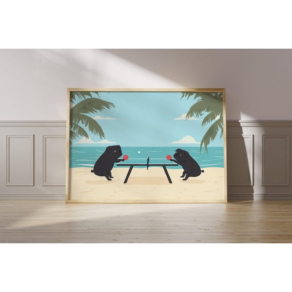 Tropical Pug Print Whimsical Beach Ping Pong Dog Wall Art Unframed Paper Print