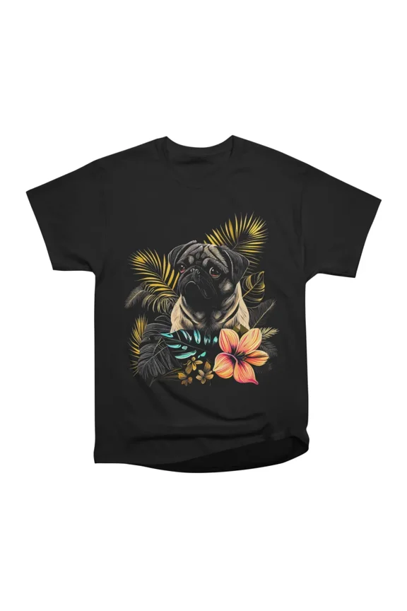 Tropical Pug T-Shirt Tee Gift For Him Merch For Her Apparel For Friend