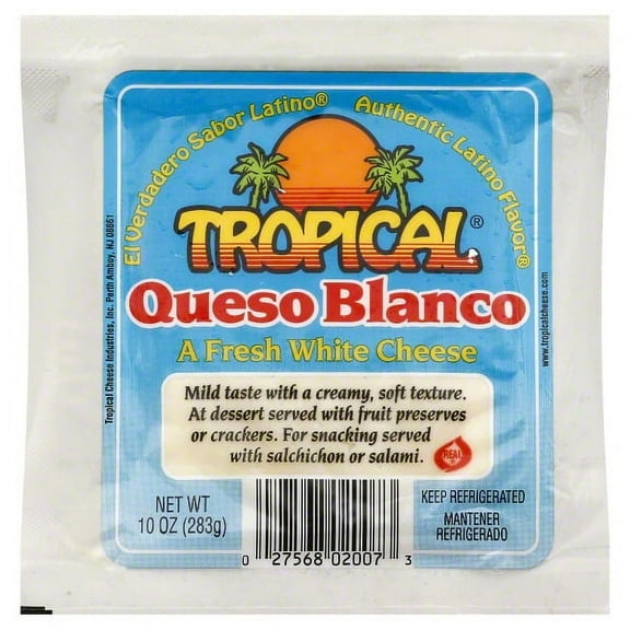 Tropical Queso Blanco 10oz, Fresh White Cheese, Vacuum Packed