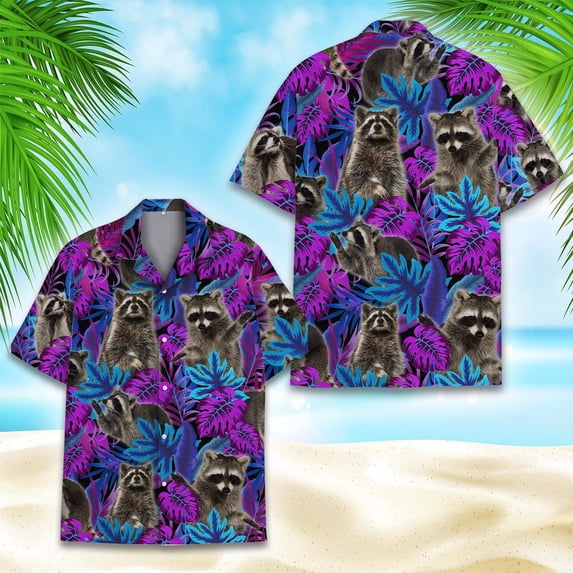 Tropical Raccoon Hawaiian Shirt Men Women Youth, Aloha Raccoon Shirt Button Up, Summer Beach Short Sleeve Button Down