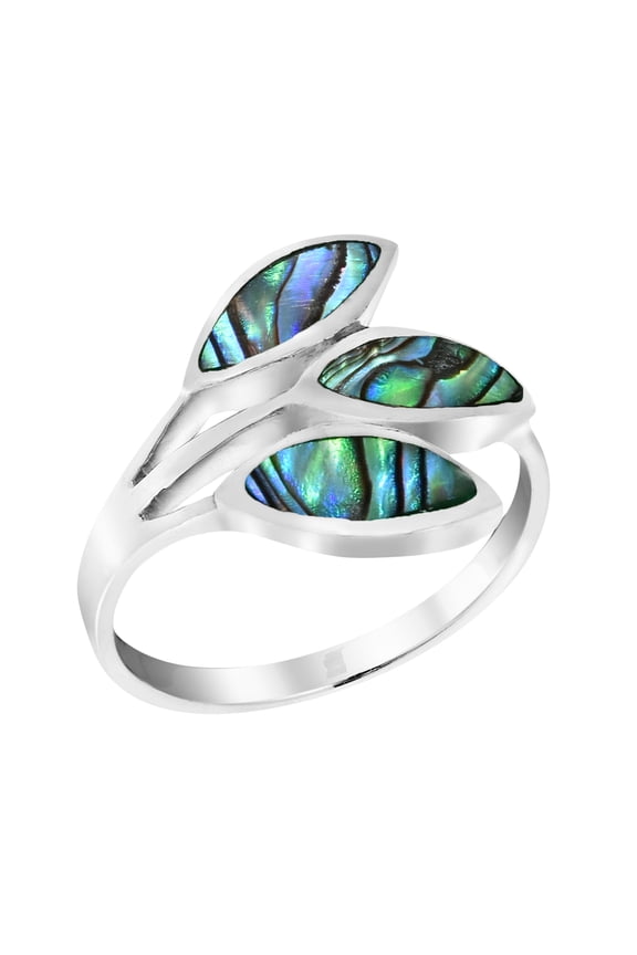 Tropical Rainbow Abalone Leaf Wrap Sterling Silver Ring-8