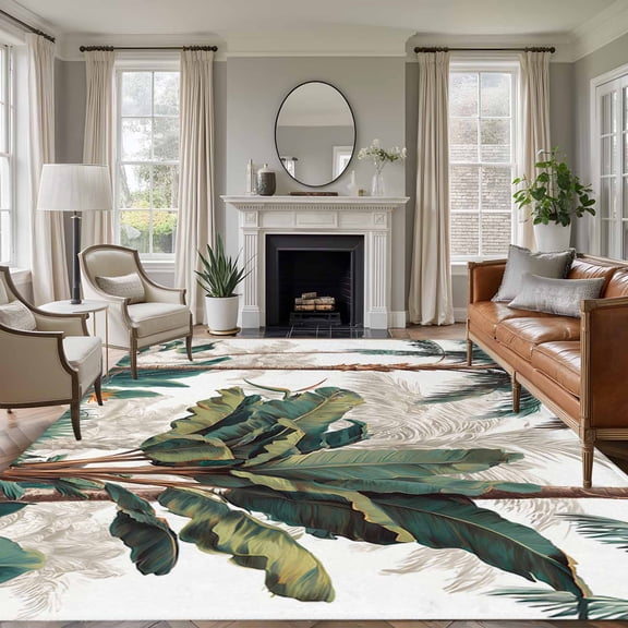Tropical Rainforest 6'x9' Large Area Rugs Bird of Paradise Flower Summer Palm Tree Washable Area Rugs Non-Slip Indoor Floor Mats Large Carpet for Living Room Bedroom Dining Room