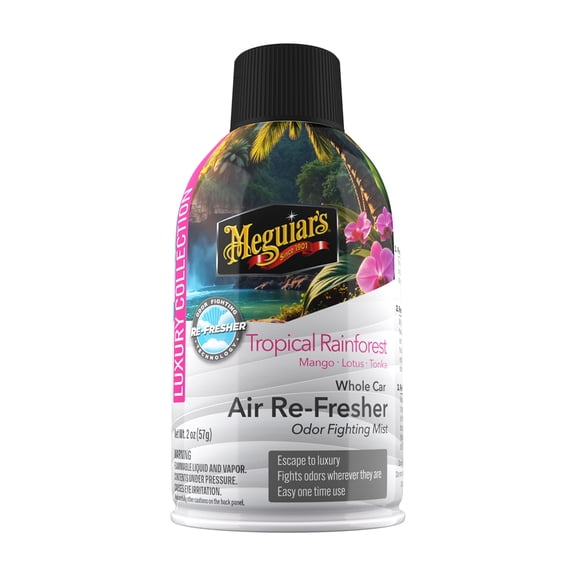 Meguiar's Car Air Refresher Odor Fighting Mist - Tropical Rainforest, Long-Lasting Car Freshener Fights Strong & Unwanted Smells Renewing Interiors with a Luxurious & Refreshing Scent, 2 oz Aerosol