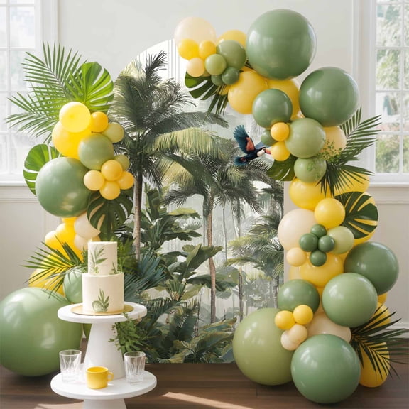 Tropical Rainforest Arch Backdrop Cover, 4FT, Toucan Bird Summer Palm Tree Spandex Arch Covers Double-Sided Backdrop for Wedding Birthday Party Photo Background Decoration
