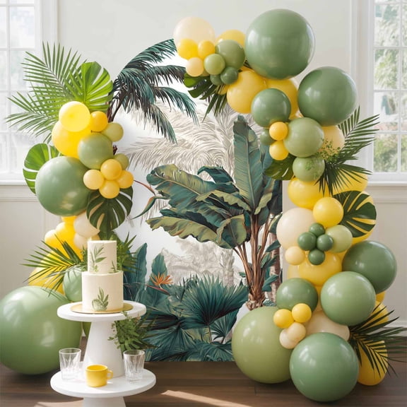 Tropical Rainforest Arch Backdrop Cover, 5FT, Bird of Paradise Flower Summer Palm Tree Spandex Arch Covers Double-Sided Backdrop for Wedding Birthday Party Photo Background Decoration
