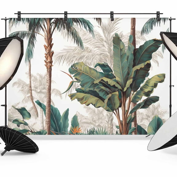 Tropical Rainforest Backdrop for Photography, Bird of Paradise Flower Summer Palm Tree Photo Backdrop Portrait Background Party Banner Photo Backgrounds for Studio Booth Props, 7x5ft