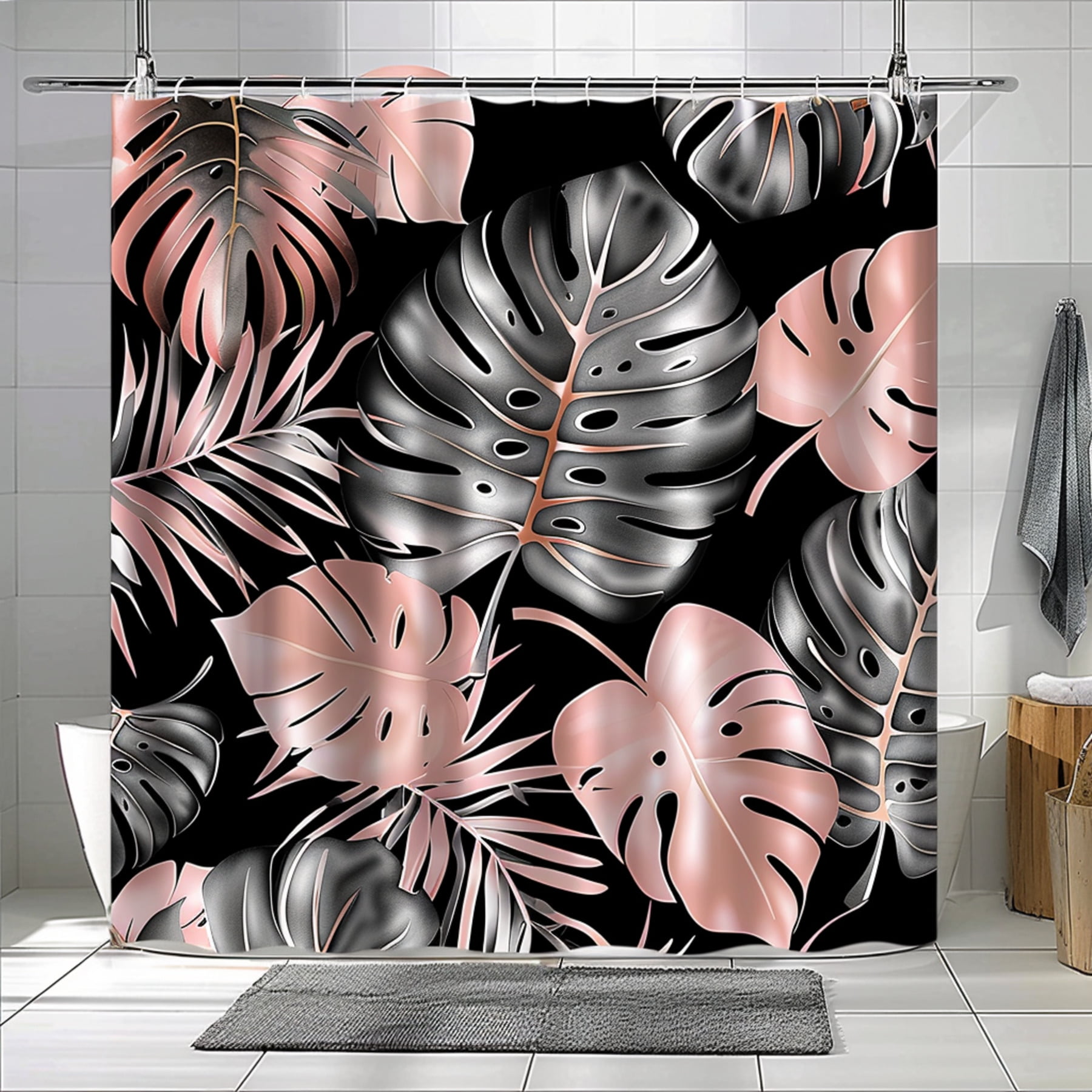 Tropical Rainforest Bathroom Decor Set with Monstera & Palm Leaves