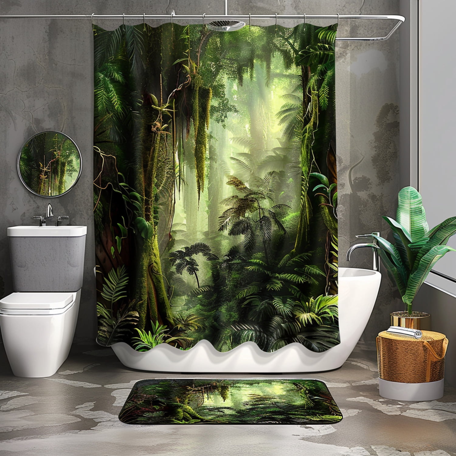 Tropical Rainforest Bathroom Decor Shower Curtain Jungle Theme Mossy