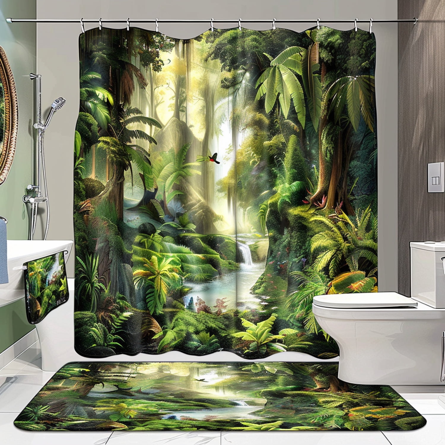 Tropical Rainforest Bathroom Set: Curtain Towel High-Resolution ...