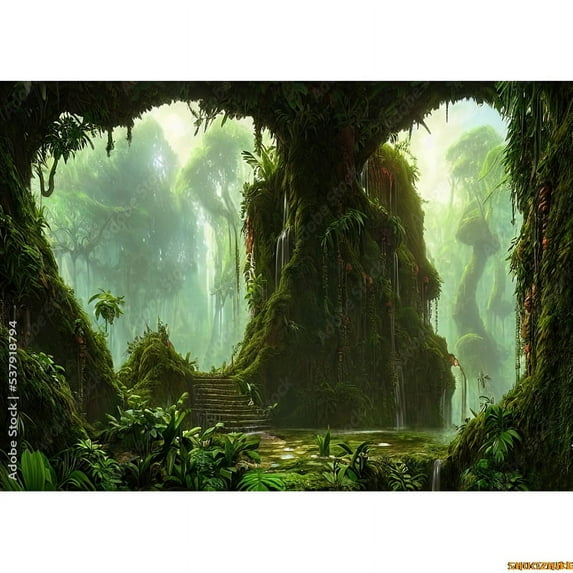 Tropical Rainforest Coniferous Forest Moss Fall Tree Photography Backdrops Prop Jungle Nature Landscape Theme Background ZL-14