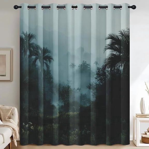 Tropical Rainforest Curtains for Living Room, Thermal Insulated Nature Landscape Blackout Curtains, Grommet Drapes Window, Misty Jungle Forest Bedroom Decor 53"W x 96"L (Pack of 2)