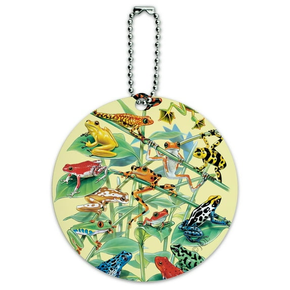 Tropical Rainforest Frogs Froggies Dart Round Luggage ID Tag Card Suitcase Carry-On