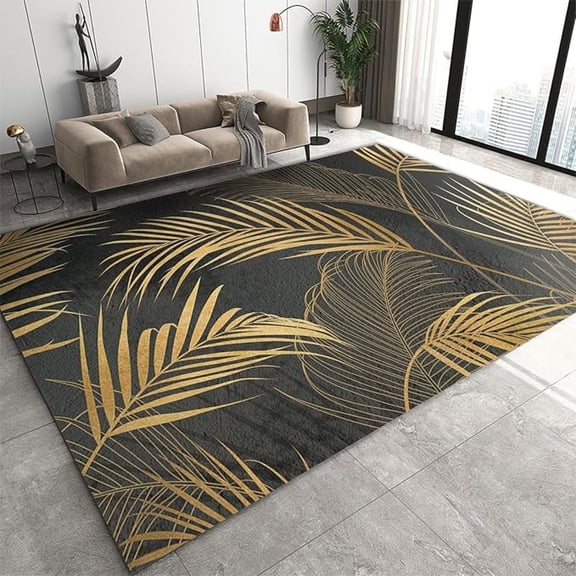 Tropical Rainforest Gold Palm Leaf Area Rug, Vintage Style Rugs For Living Room, Indoor Non-Slip Kids Rugs, Washable Breathable Durable Carpet For Front Entrance Floor Decor 3x4ft