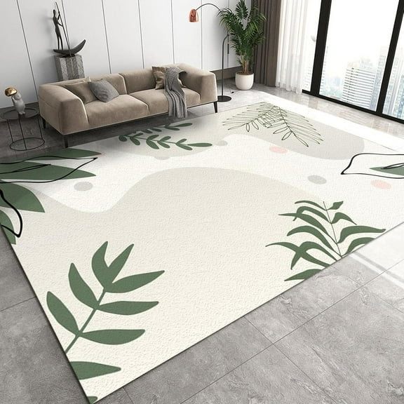 Tropical Rainforest Green Leaves Area Rugs, European Plant Leaf Print Decorative Rugs, With Anti-Slip Easy Clean Floor Carpet For Living Room Bedroom Kitchen Dining Room Home Office 4x5ft