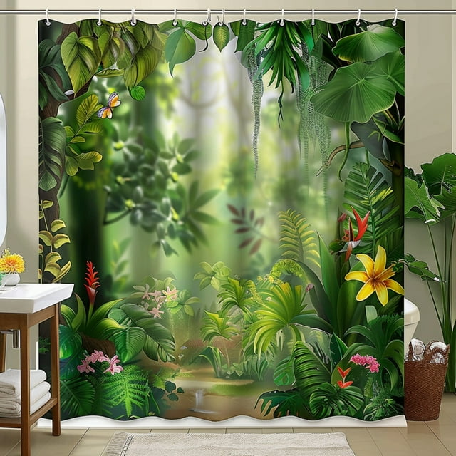 Tropical Rainforest Green Plants Flowers Shower Curtain Sunny Day ...