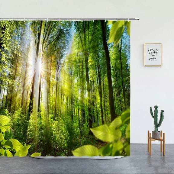 Tropical Rainforest Landscape Shower Curtains Forest Waterfall Beautiful Natural Scenery Luxury Bathroom Decor Screen With