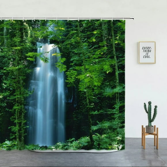 Tropical Rainforest Landscape Shower Curtains Forest Waterfall Beautiful Natural Scenery Luxury Bathroom Decor Screen With