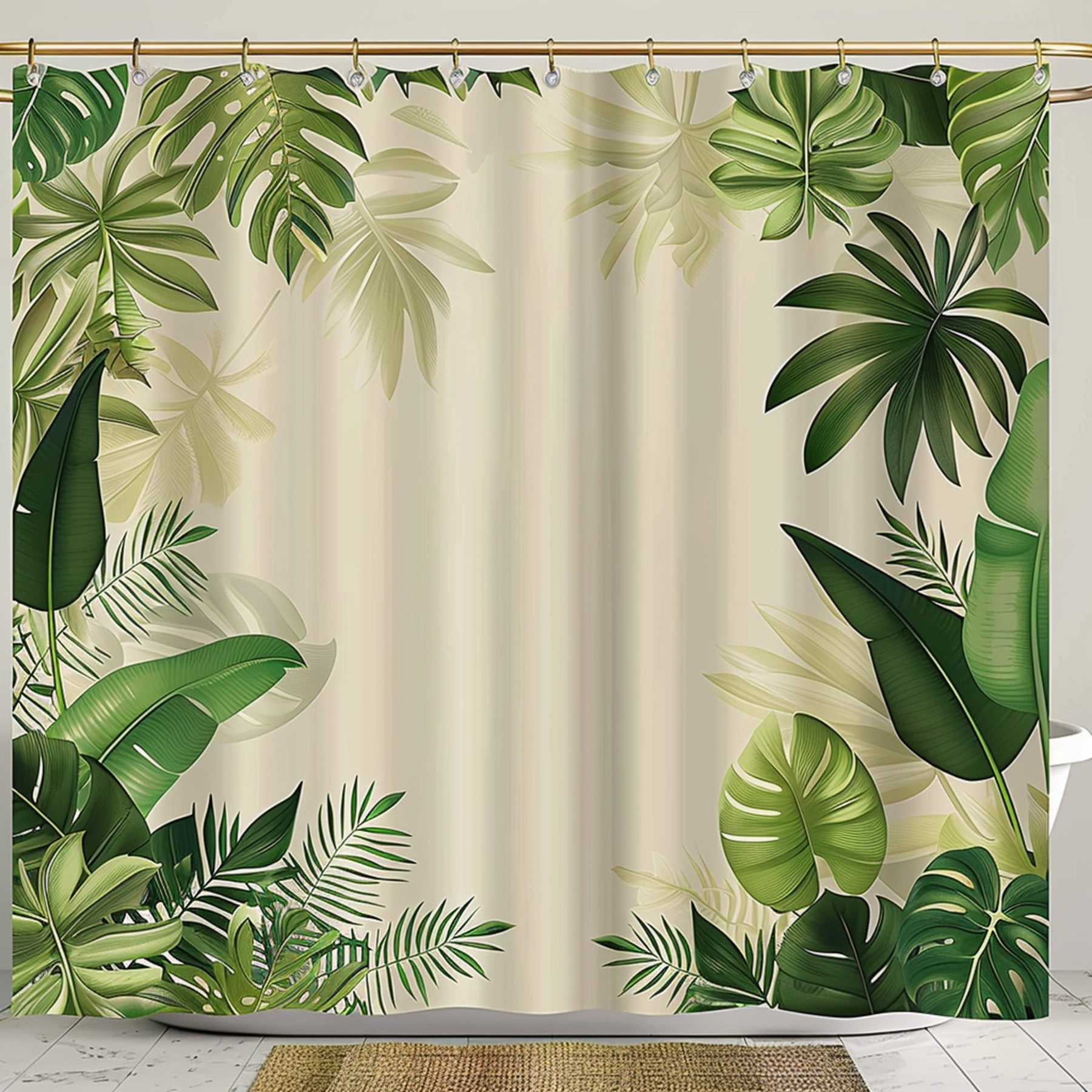 Tropical Rainforest Leaves Shower Curtain Vibrant Green Plants Design