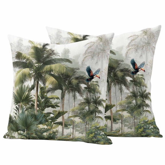 Tropical Rainforest Outdoor Pillow Covers 26"x26" Set of 2, Toucan Bird Summer Palm Tree Waterproof Throw Pillow Covers for Patio Furniture, Decorative Cushion Covers for Porch