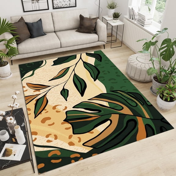 Tropical Rainforest Palm Leaves Area Rugs, 3D Plant Living Room Apartment Carpet, Non-Slip Mat Pattern Clear Comfortable Feet Apply To Children's Room Kindergarten Playroom 3x5ft