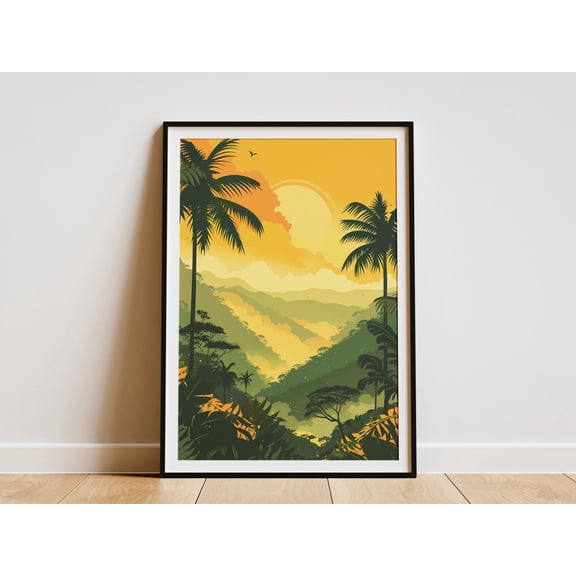 Tropical Rainforest Poster Modern Art Print Green Jungle Wall Decor Palm Trees Artwork Landscape Minimalist Nature Art, Poster Only