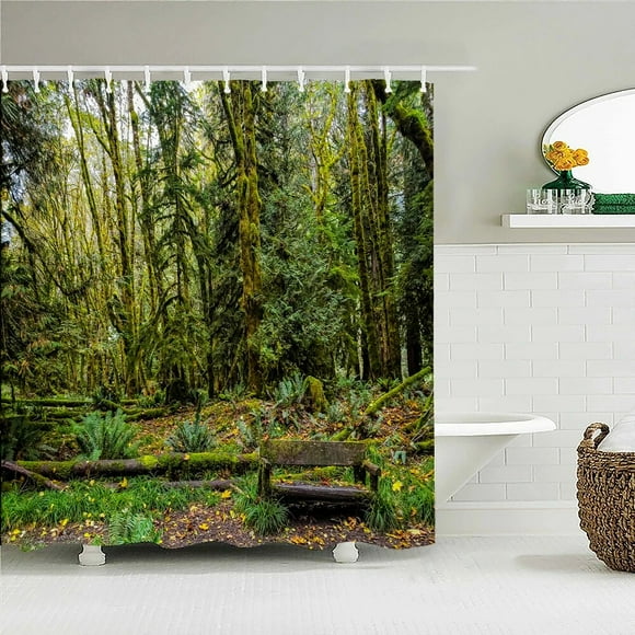 Tropical Rainforest Printed Fabric Shower Curtains Forest landscape Bath Screen Waterproof Products Bathroom Decor with 12