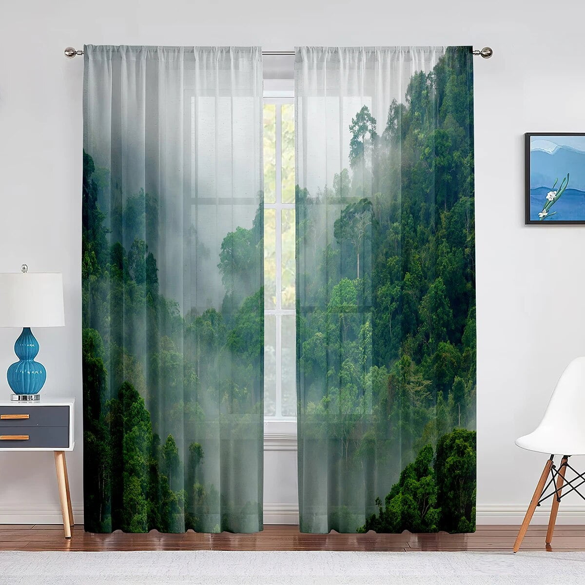 Tropical Rainforest River Sunrise Sheer Curtain for Living Room ...