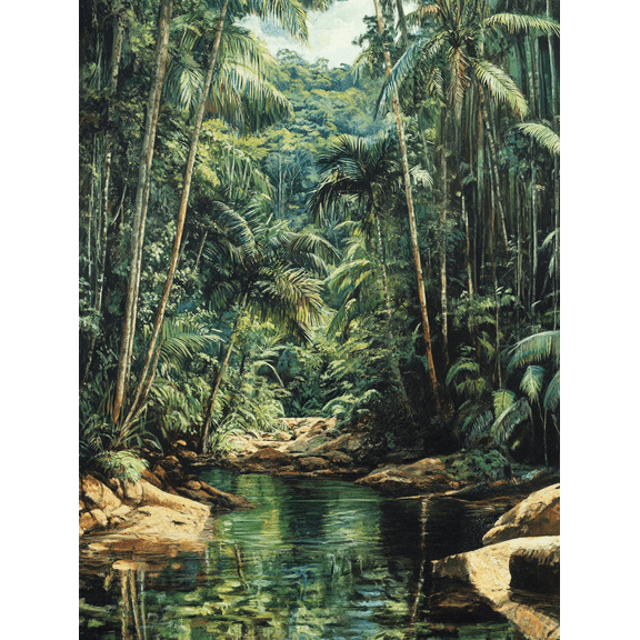 Tropical Rainforest River Wall Art Canvas Print Suitable for Living Room Bedroom Bathroom Office and Hotel Decoration